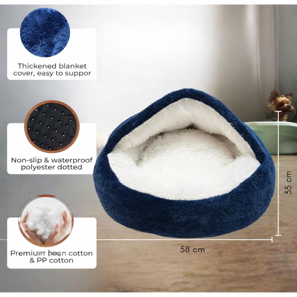 Cuccia anti-ansia per cani, 50 cm, con tetto, per animali domestici sotto i 5 kg, accogliente letto con cappuccio, lavabile, in pelliccia sintetica felpata, confortevole, con cuscino