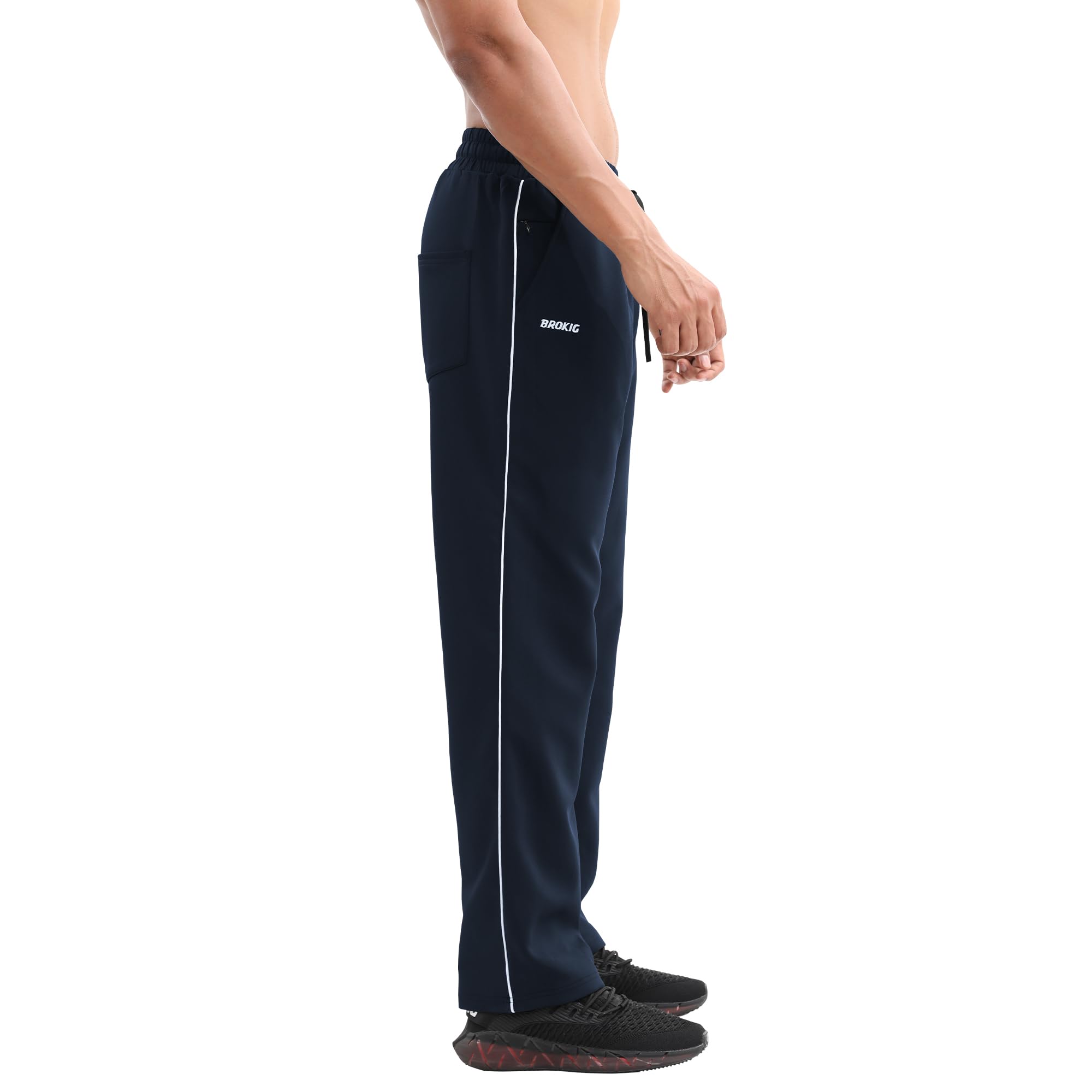 BROKIG Gerade Herren-Jogginghose für Fitnessstudio, Workout, Sport, Sweathose, Lauf-Trainingshose, Freizeithose für Herren, mit Reißverschlusstasche