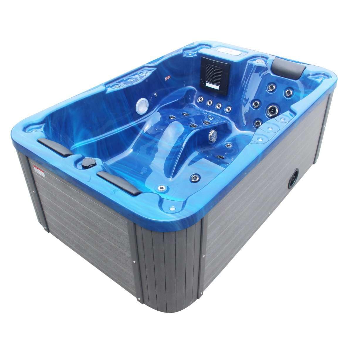Sanotechnik Whirlpool Modena Outdoor Blue – avec Housse – Dimensions 205 x 130 x 70 cm, 35 Jets de Massage, éclairage LED, Radio, Haut-Parleur, Bluetooth, Spa Whirlpool pour 3 Personnes