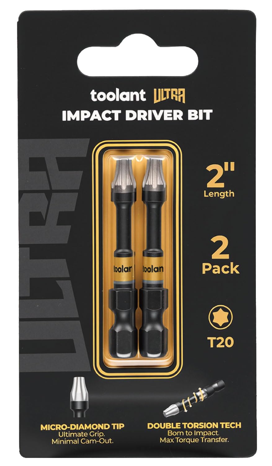 toolant T20 2" Impact Torx Bits, 1/4" Hex, S2 Steel, 2-Piece Set