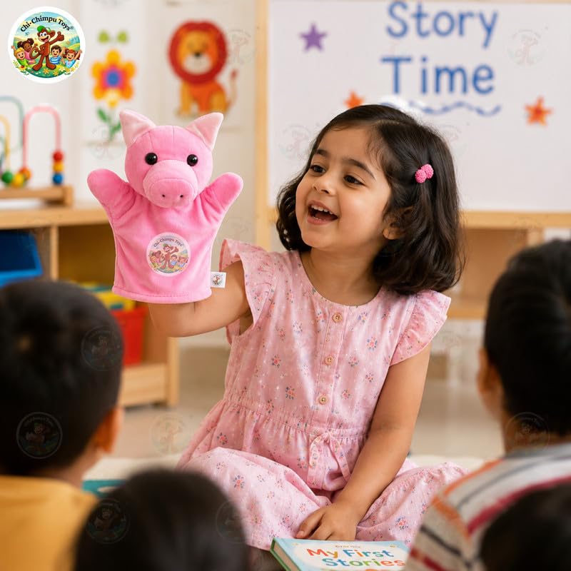Image of Pig Puppet Soft Hand Puppet for Kids Role Play Storytelling Educational Toy