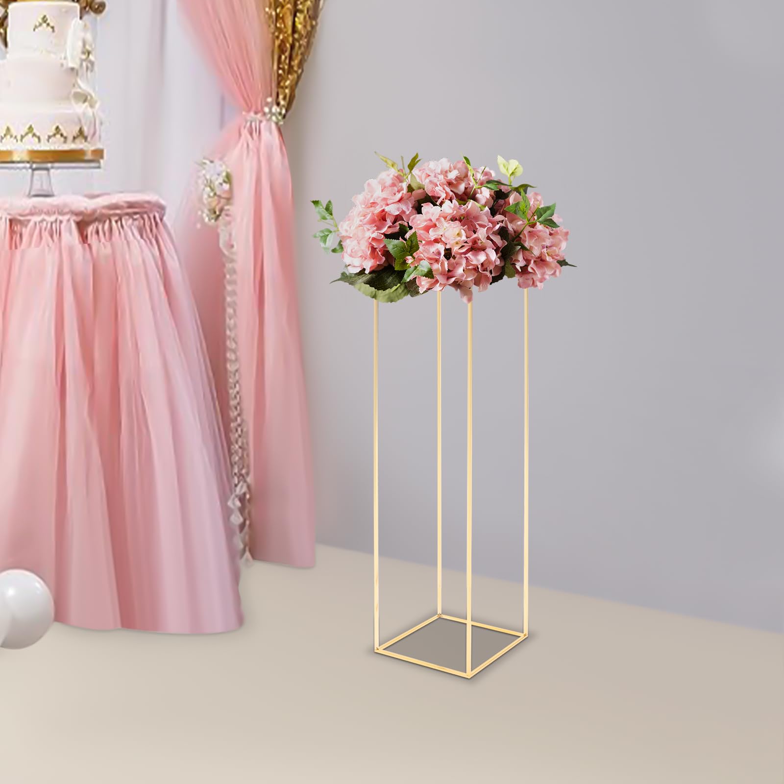Supporto per fiori in metallo dorato per matrimonio, 100 cm, centrotavola per vasi, con piastre acriliche trasparenti, espositore geometrico per matrimoni, compleanni, feste, decorazioni per la casa