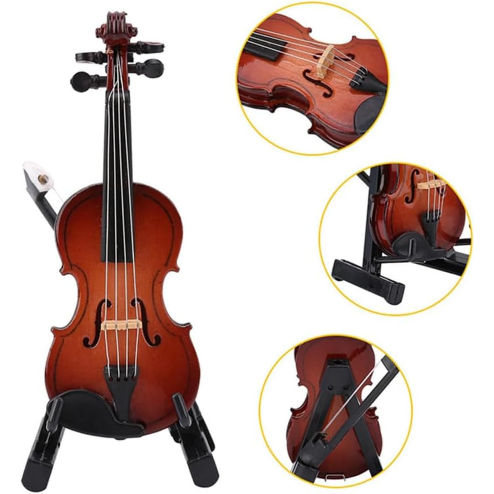 Modelo de Violín en Miniatura, Modelo de Madera Mini Violin Muestra Modelo de Violín de Adorno Musical con Soporte de Arc y Estuche Negro para el Cumpleaños de la Decoración