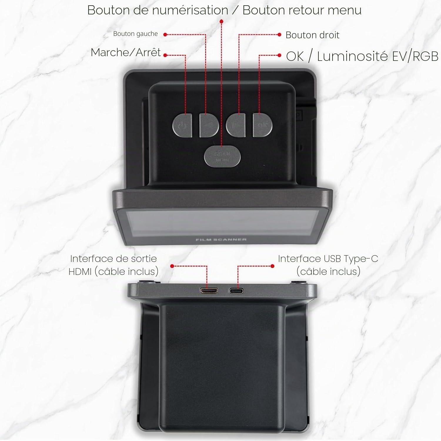 22 MP Scanner Diapositives avec écran LCD de 5" - Visionneuse Diapositives Scanner Photo Convertit Les Négatifs et Diapositive Couleur et Noir et Blanc 35 mm, 126, 110 en Haute résolution JPEG