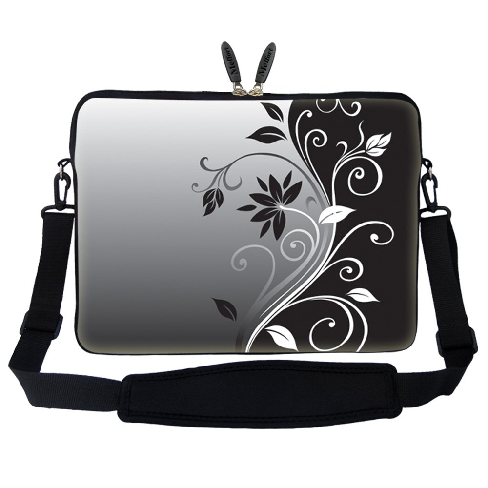 Meffort Inc® 17 17.3 inch Neoprene Laptop Sleeve Bag Carrying Case with Hidden Handle and Adjustable Shoulder Strap - Gray Black Swirl