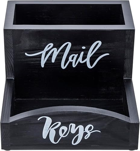 Miniatura 6 de MyGift Urban Modern - Soporte para correo y bandeja organizadora de llaves en acabado de madera maciza teñida de negro, almacenamiento de entrada