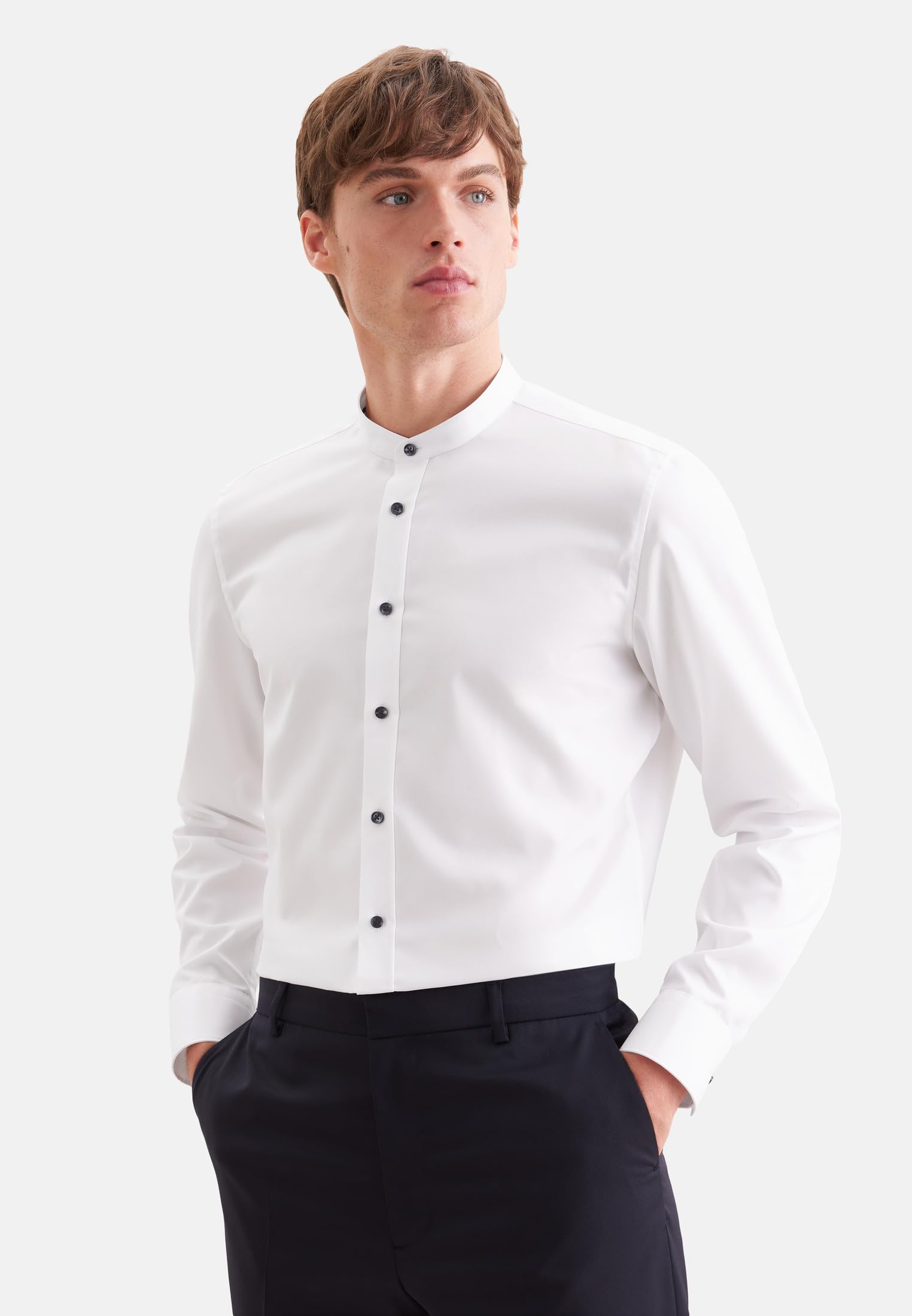 Seidensticker Herren Slim Langarm mit Stehkragen bügelfrei Businesshemd, Weiß (Weiß 1), 41