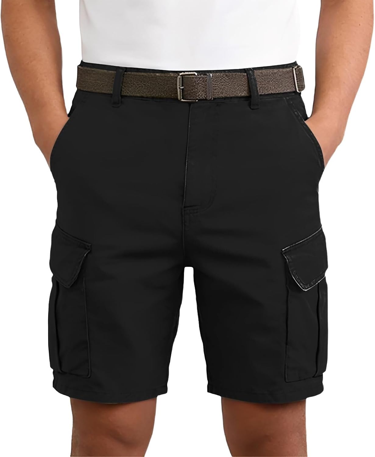 Mens 7″ Inseam Cargo Shorts Elastic Waist Stretch Work Relaxed Fit Quick Dry Hiking & Construction