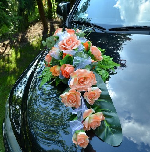 AMP Decorazione Auto Matrimonio Con Rose E Piume In Rattan – 10 Pezzi Per Un Corteo Da Sogno