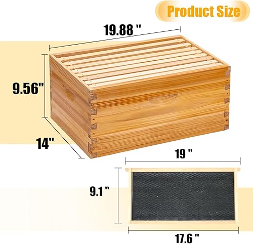 Miniatura 5 de Honey Lake Colmena de abejas de 8 marcos sumergida en cera de abejas, el kit completo de iniciación de colmenas de colmena Langstroth incluye 2