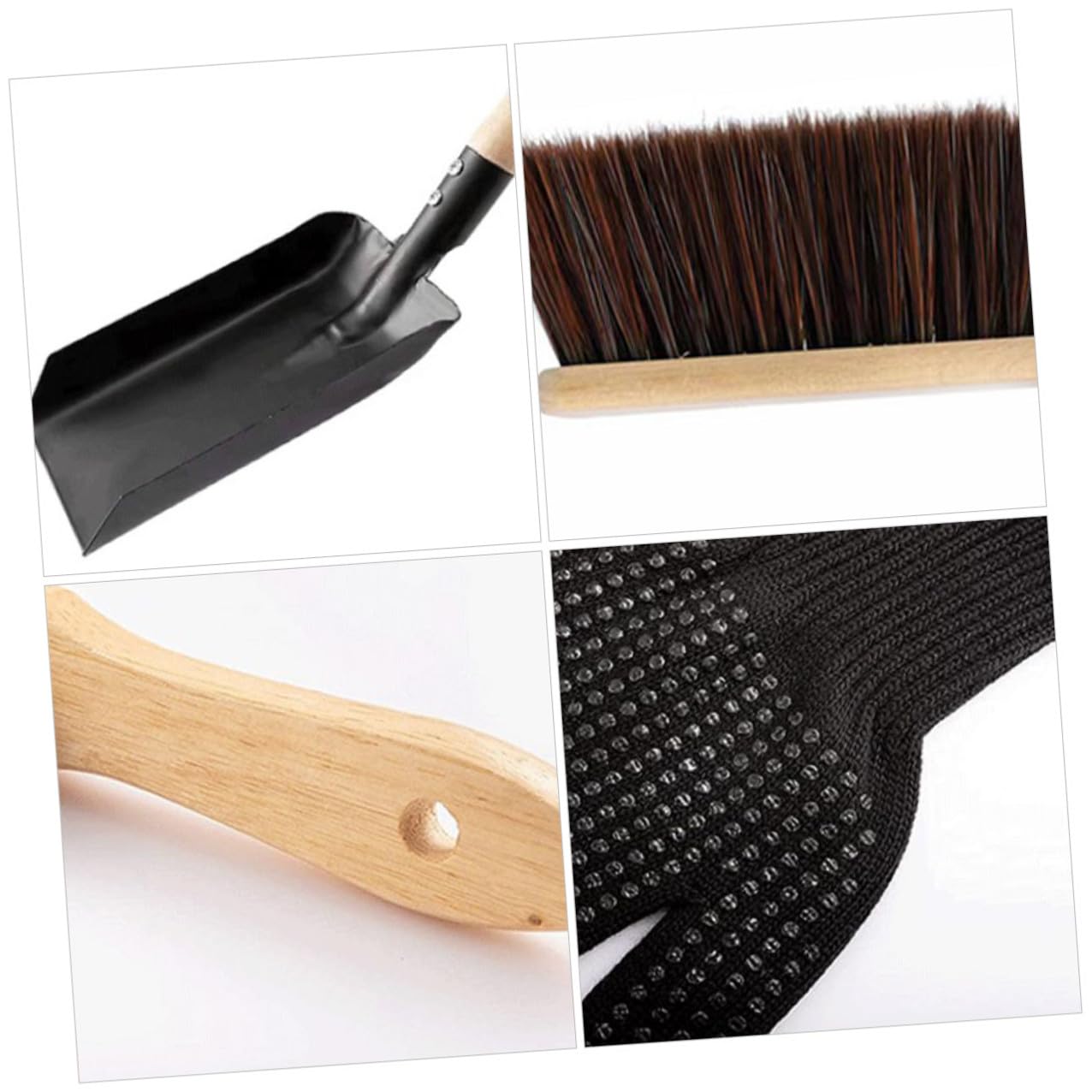 Toyvian Set Attrezzi per Caminetto Bordi Lisci Pala in Acciaio al Carbonio e Comodi da Trasportare e Spazzola in Legno Naturale per Pulizia Stufa e Casa