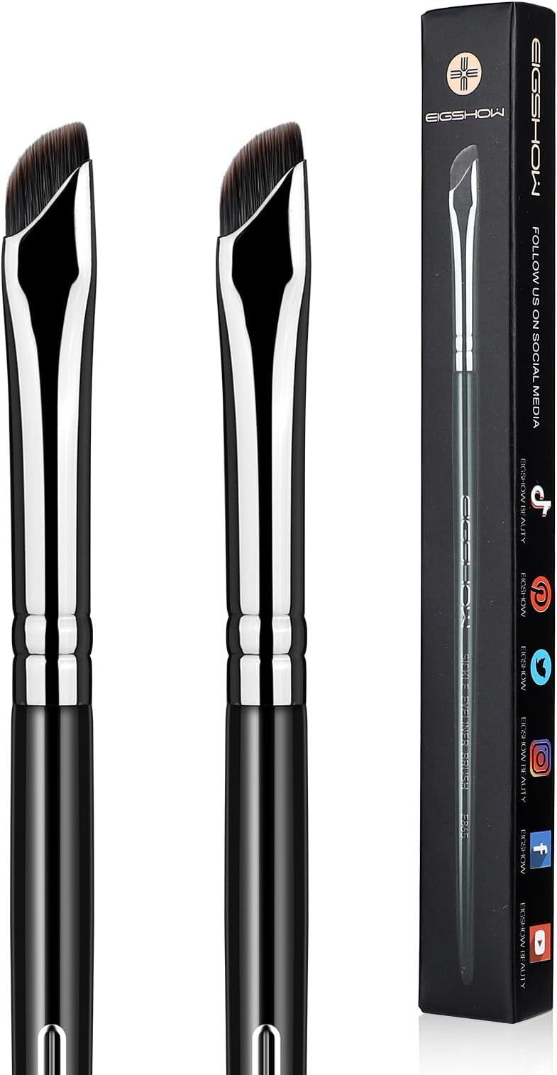 EIGSHOW Eyeliner Brush Gel Eyeliner Makeup Brush for Precise Eye Liner Eyebrow Eyelid Ultra Thin with Curved Bristle (E865 2Pieces)