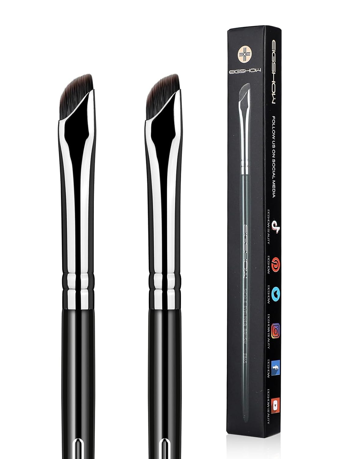 EIGSHOW Sickle Eyeliner Brush Set (2pcs E865) - Ultra Thin Curved Bristle for Precise Gel Liner, Eyebrow & Lip - Vegan Cruelty-Free
