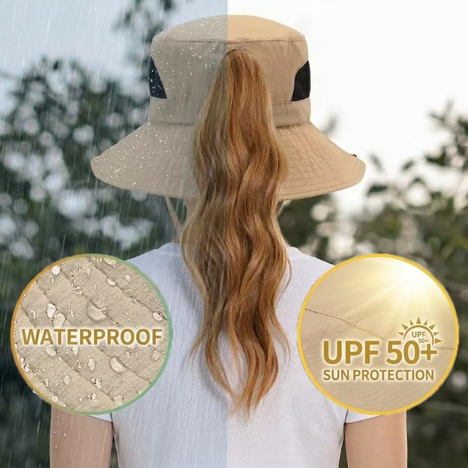Sombrero de pescador Khaki para mujer con protección solar miniatura 6