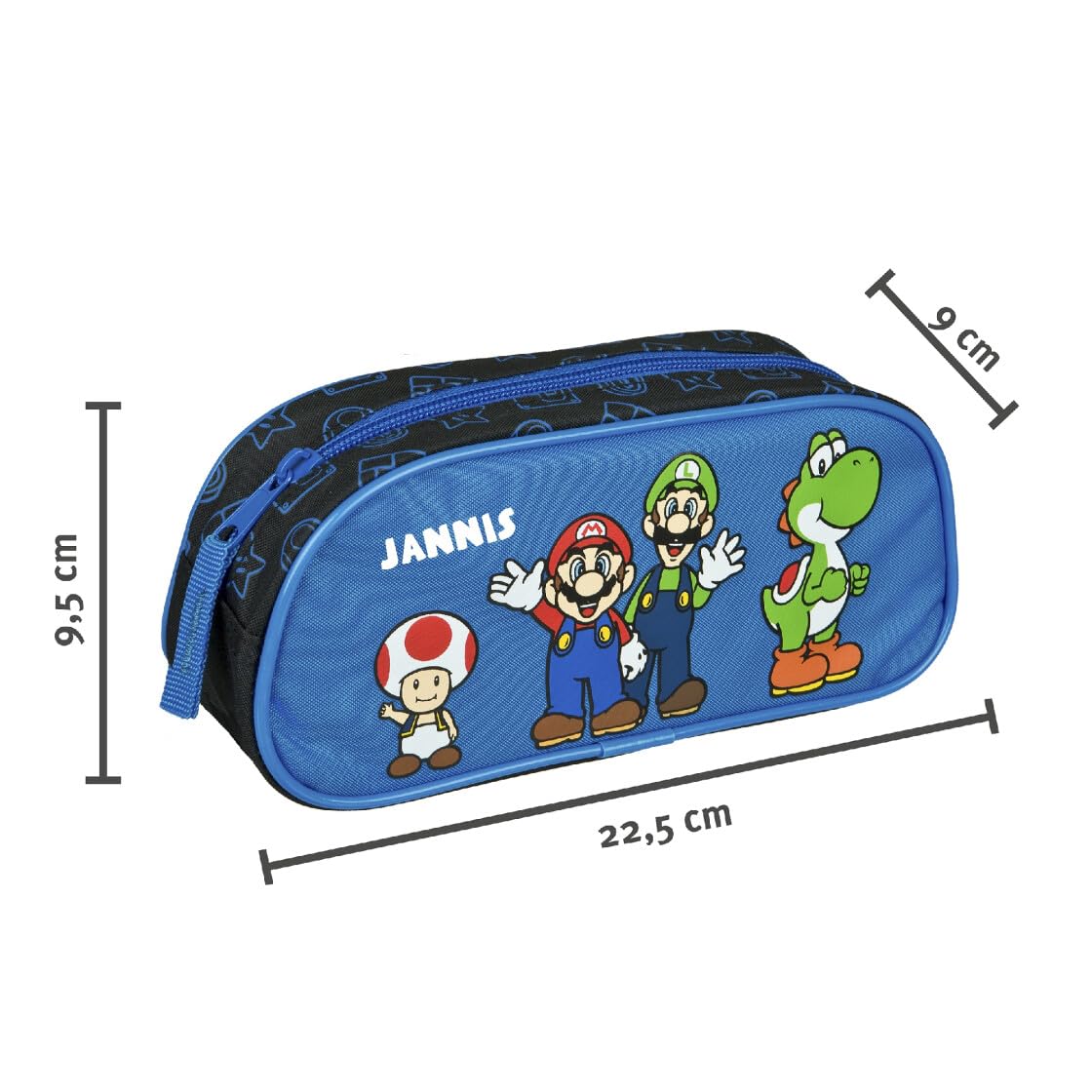 Mochila de guardería Super Mario con fiambrera y botella, estuche personalizado con nombre, juego de mochila infantil, fiambrera y vaso, estuche azul real