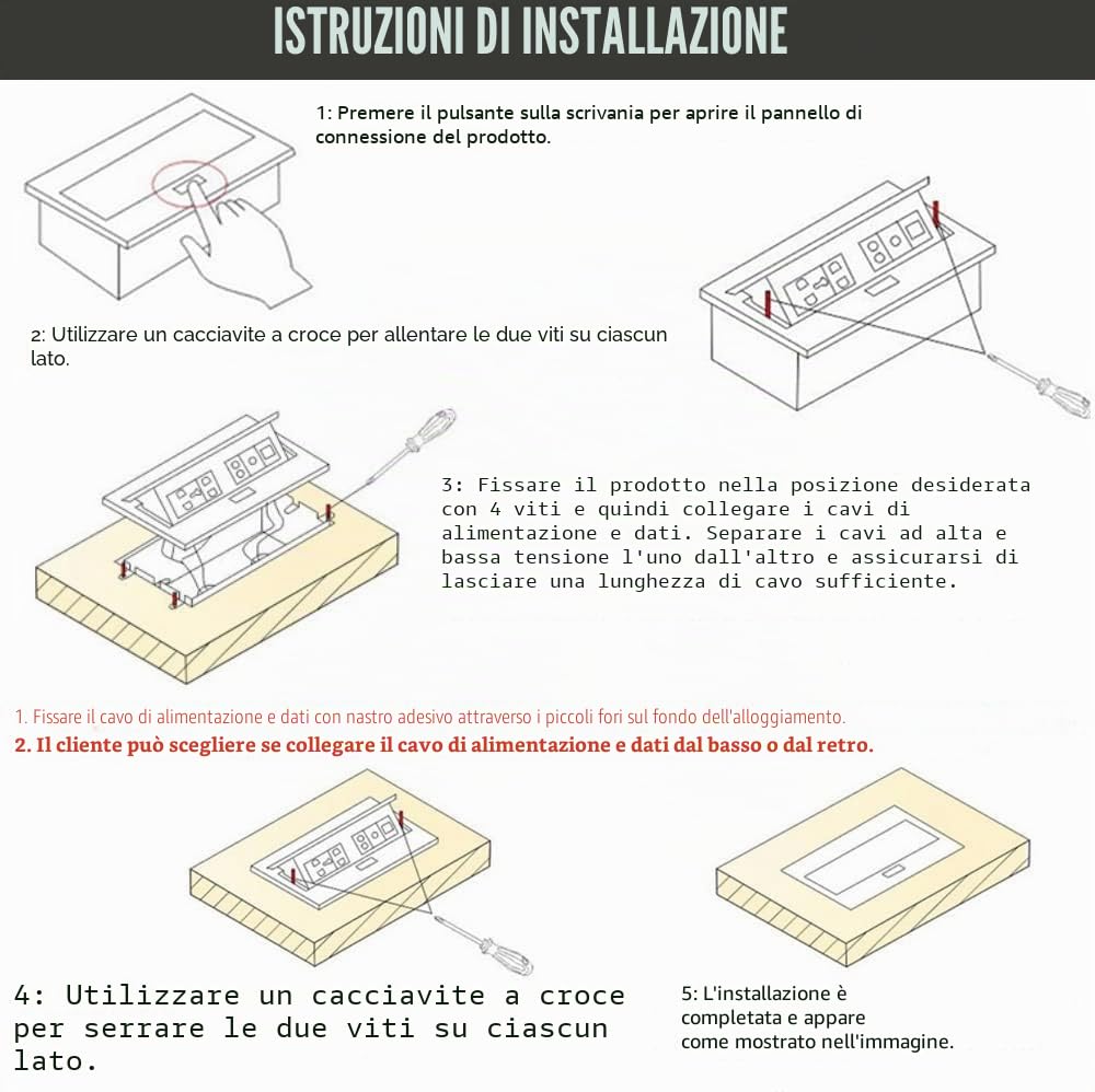 XIIW Ciabatta pop-up da incasso, Multipresa a scomparsa con 2 fori (tipo F) e 2 USB, 3500W/16A, alluminio resistente 750°C, cavo 1,8m per scrivania e piano lavoro, CEE 7/7 presa scrivania - No tipo L