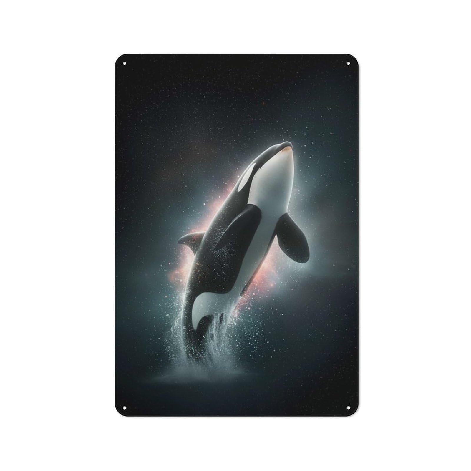 Junmoney Orca Whale Leaping In Space Retro-Style Tin Sign 30X20cm For Man Cave Or Games Room, A Metal Wall Feature For Games Rooms And Man Caves