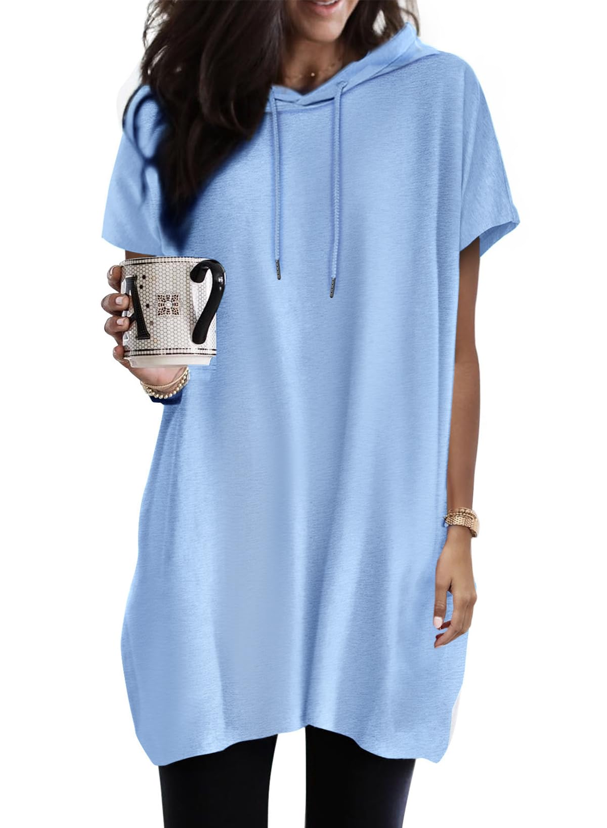 Dokotoo Kapuzenpullover Damen Hoodie Oversize T-Shirts Sommer Oberteile Kurzarm mit Kapuze Pullover Sweatshirt Tops Lässig Einfarbig Tshirts Oberteil S-XXL