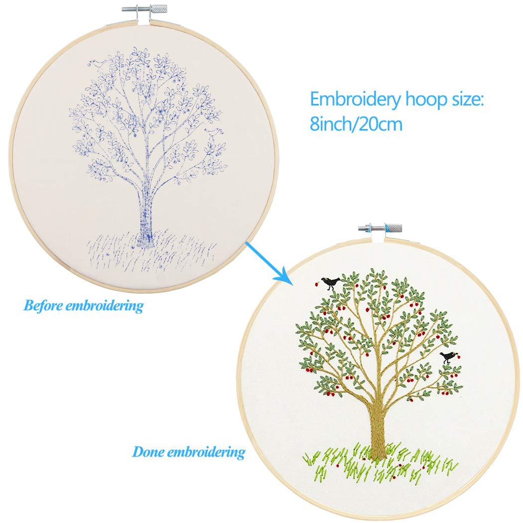 Full Range of Embroidery Starter Kit with Pattern, Kissbuty Cross Stitch Kit Including Embroidery Cloth with Plant Pattern, Bamboo Embroidery Hoop, Color Threads and Tools Kit (Embroidery Kit-19)