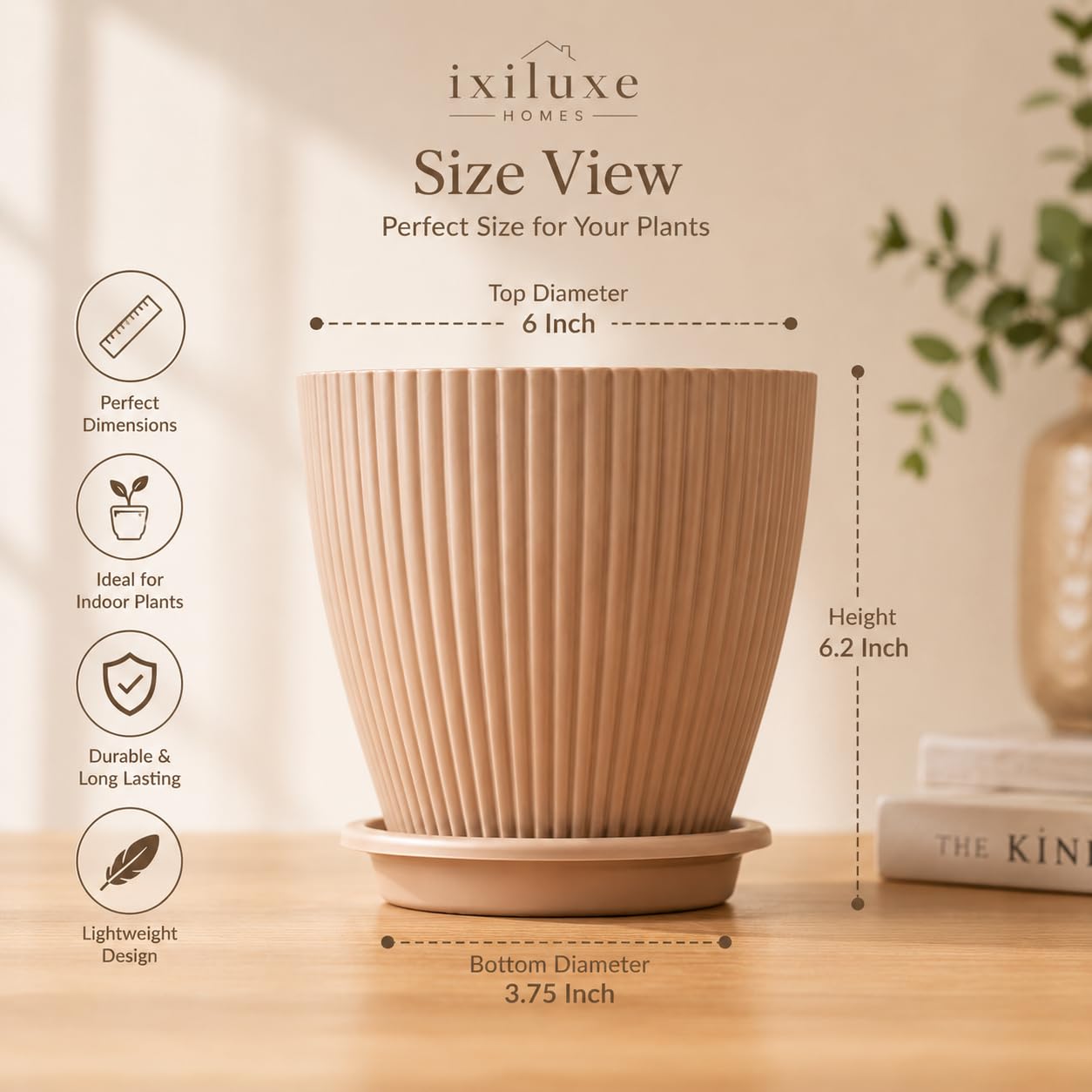 Light Brown Flower Pots Set of 5 - Modern Plant Planters -5 Light Brown Flower Pots Set of 5 - Modern Plant Planters -5