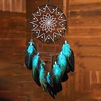 WOWDING Handmade Boho Blue Dream Catcher with Turquoise Feathers - Wall Hanging Decor for Bedroom, Kids Room & Gifts
