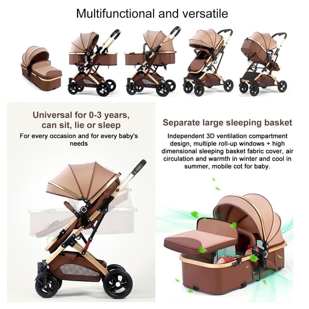 WIGSELBL Zwillings-Kinderwagen, Doppel-Kinderwagen, Kleinkind-Kinderwagen for Zwillinge nebeneinander, Faltbarer Doppelsitz-Tandem-Kinderwagen, wendbar, leicht zusammenklappbar (Color : Khaki)