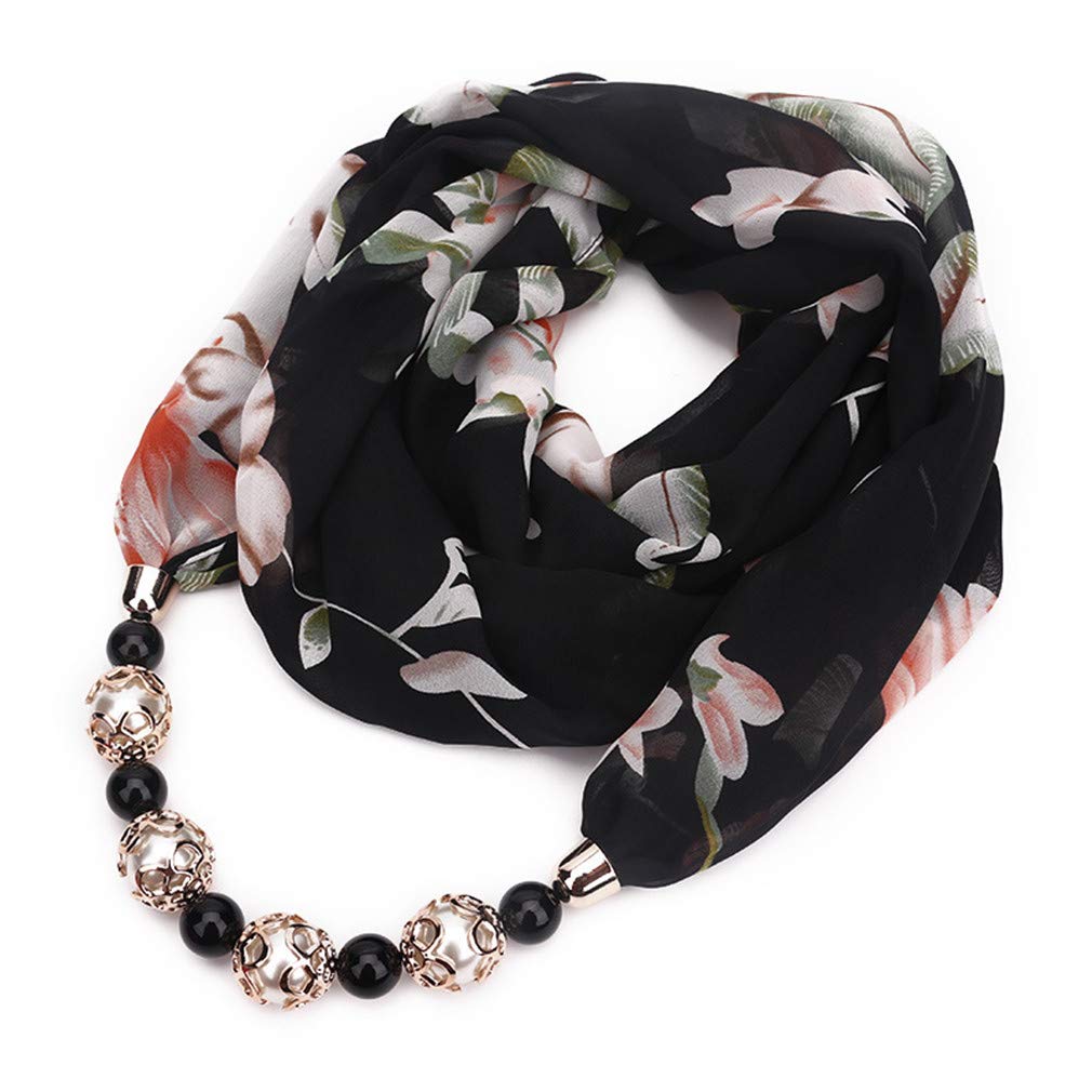 Ulalaza Women's Style-36 Scarf Bead Pendant Scarf Charm Ethnic Style Infinity Scarves Scarf Necklace