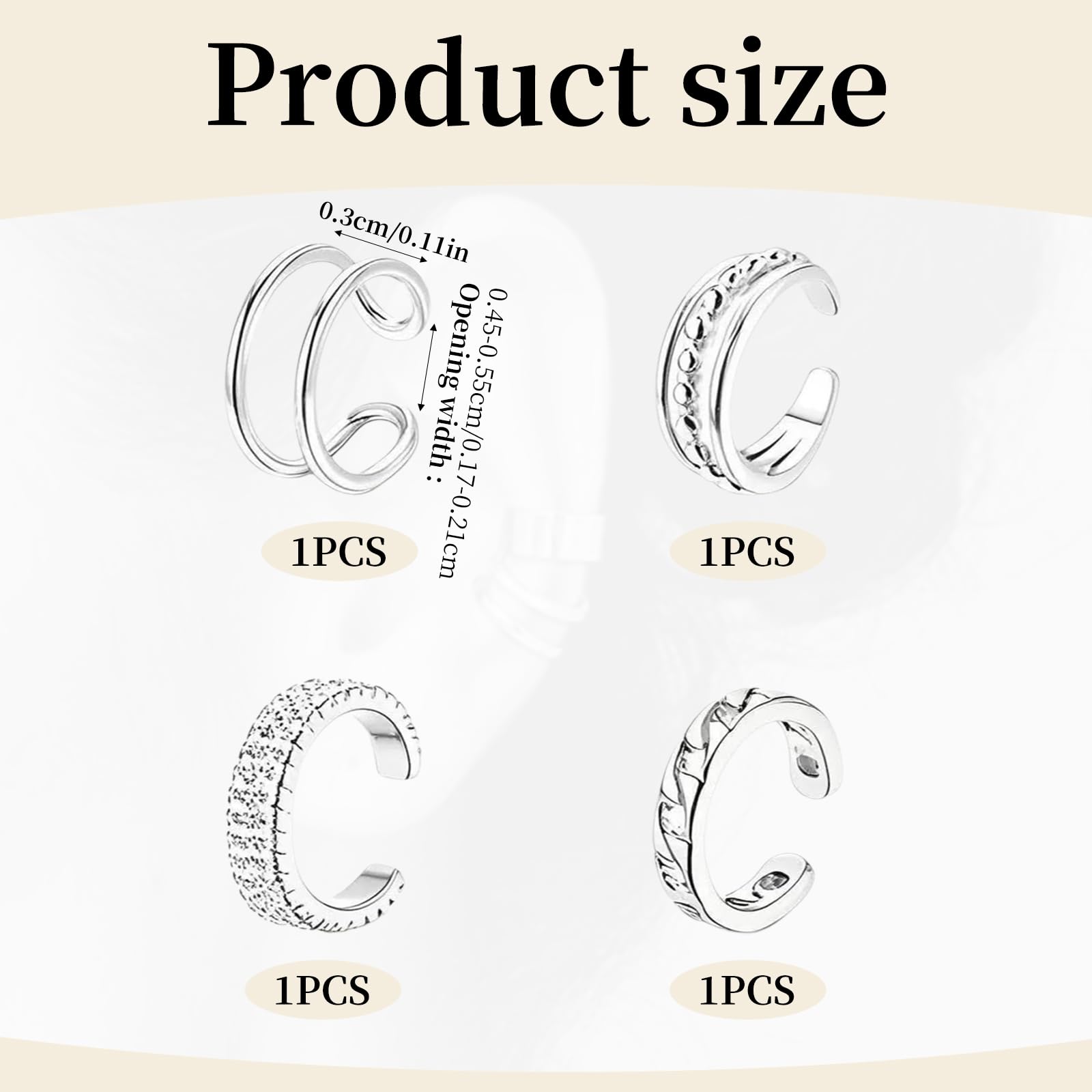 Ear cuff sin perforación para mujer, set de 3 unidades, pendientes falsos plateados, cómodos y ajustables, aptos para orejas sensibles, estilo elegante para uso diario y eventos formales