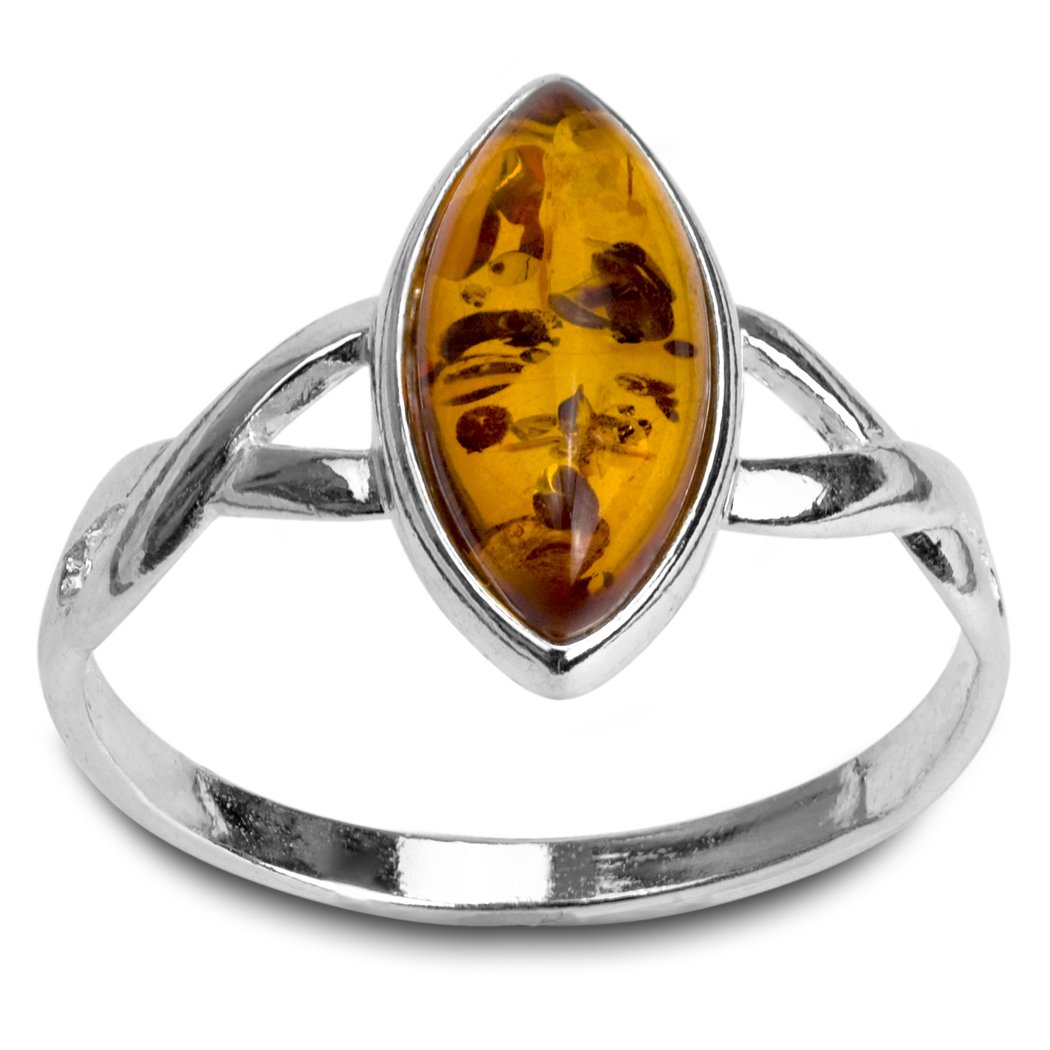 Ian and Valeri Co. Amber Sterling Silver Marquise Celtic Ring