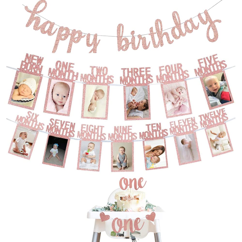 Foto Girlande 1. Geburtstag - Roségold Foto Banner Mit 13x18 Cm Fotos - Geburtstagsdeko