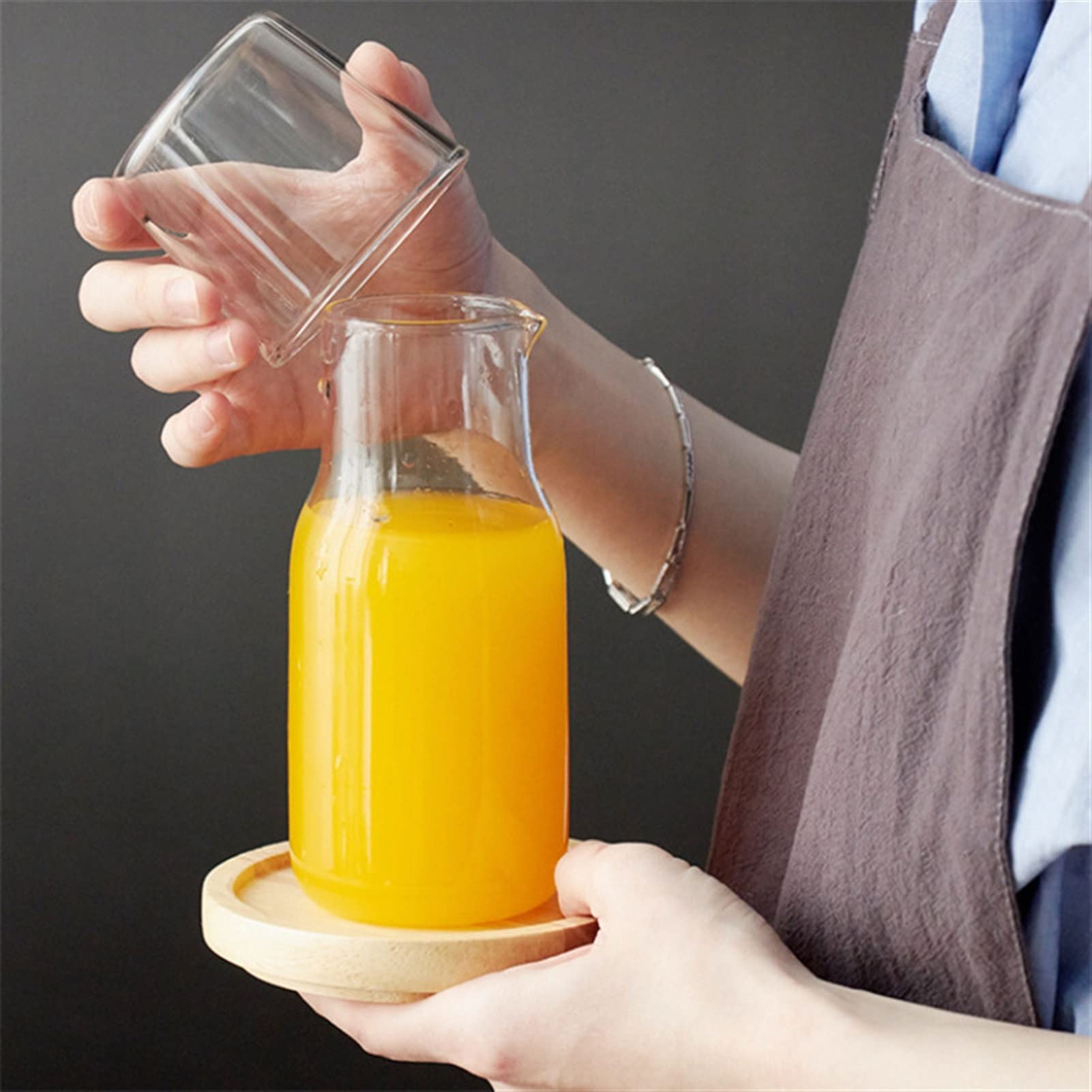 Jarra Jarra de agua Transparente Color de caramelo Color de vidrio Conjunto de taza de jugo de bebida simple resistente al calor con la botella de agua de la jarra de té Jarra Agua (Color : Blauw)