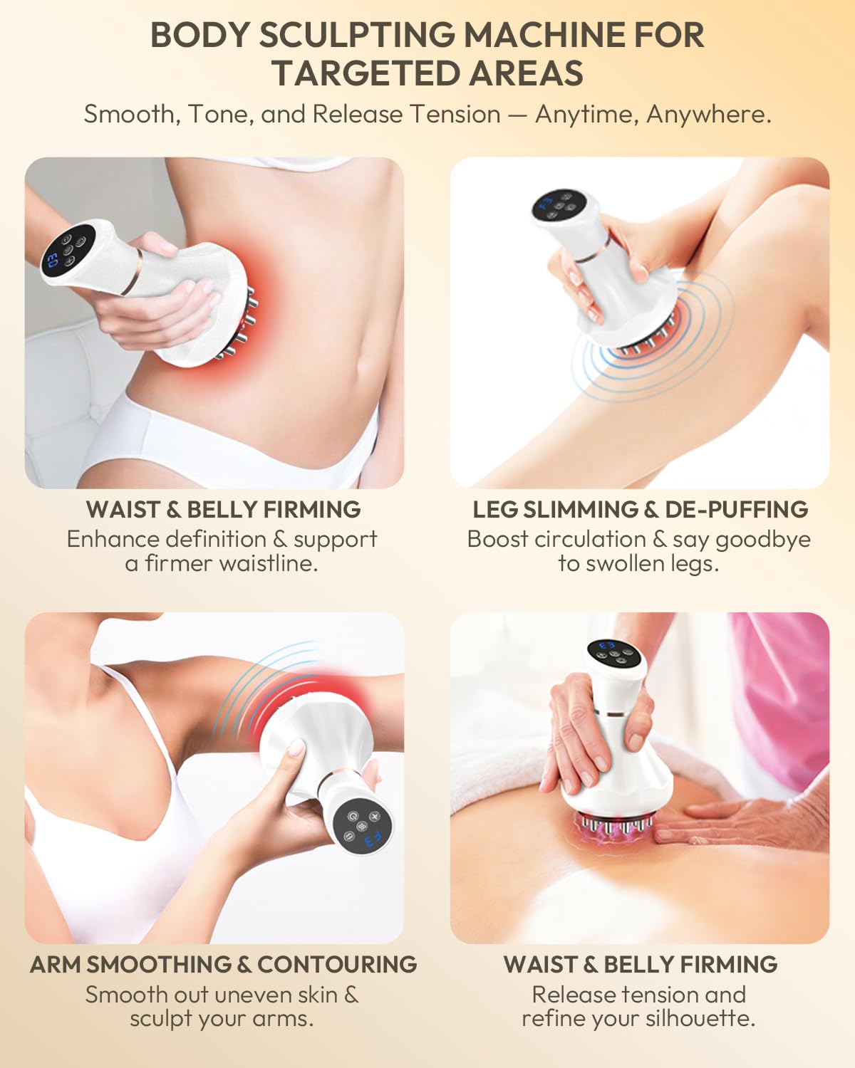 Masajeador de drenaje linfático y herramienta de masaje anticelulítico, máquina de esculpir el cuerpo con luz, pulso relajante, calor y vibración, cepillo linfático calentado para piernas