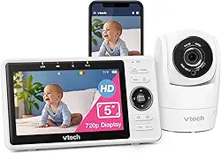 VTech Upgraded Smart WiFi Baby Monitor VM901, 5-inch 720p Display, 1080p Camera, HD NightVision, Fully Remote Pan Tilt Zoom, 2-Way Talk, Free Smart Phone App, Works with iOS, Android