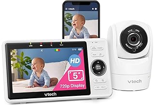 VTech Monitor Infantil Inteligente Mejorado con WiFi Smart VM901, Pantalla de 5 pulgadas 720p, Cámara 1080p, Visión Nocturna HD, Giro, Inclinación y Zoom Remoto Completo, Habla Bidireccional, Aplicación Gratuita para Smartphone, Compatible con iOS, Android