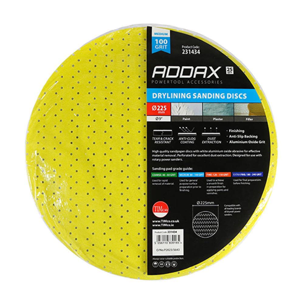 Timco Yellow Drylining Sanding Discs 100 Grit - 225Mm