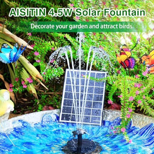 AISITIN-Fuente-Solar-DIY-45-W-Bomba-de-Agua-Solar-Panel-de-Vidrio-con-4-Boquillas-para-Bano-de-Pajaros-Estanque-Fuente-Jardin-de-Agua-Pecera