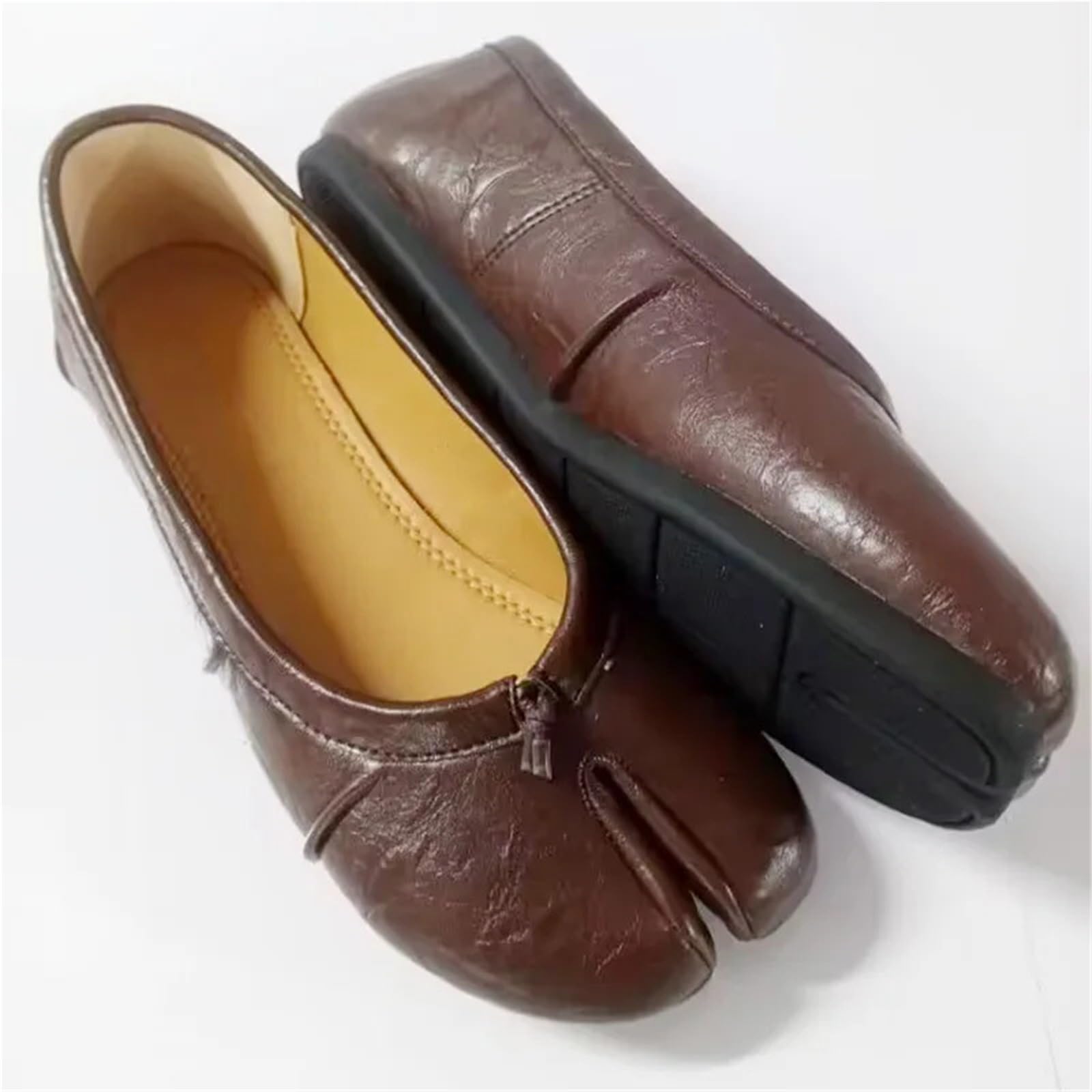 Tabi Chaussures Chaussures Tabi en Cuir PU for Femmes, Chaussures Plates Faites à la Main, Design Bout Fendu pour la Femme
