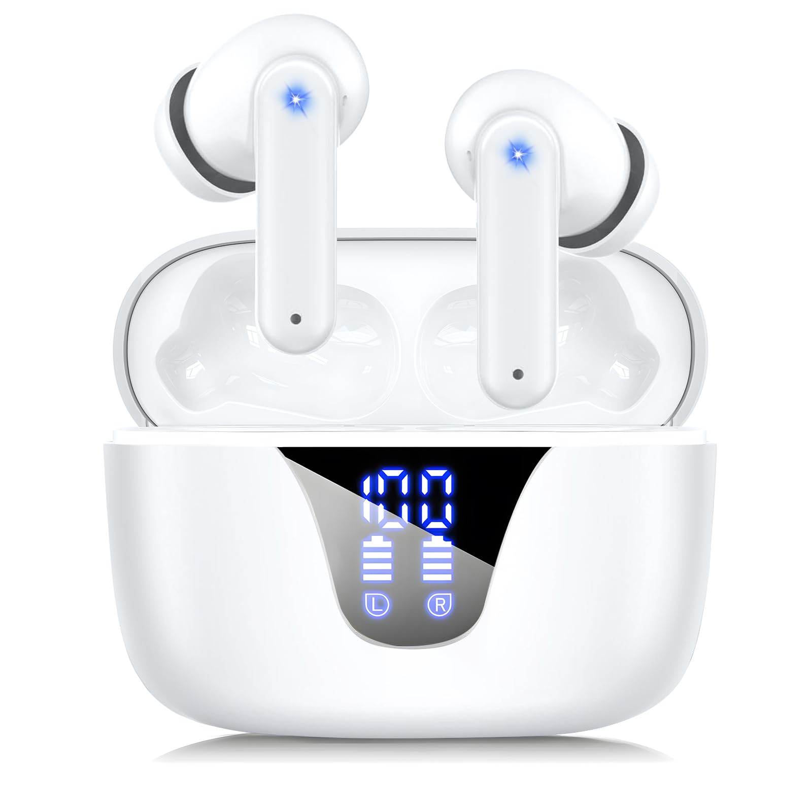 ZIUTY Wireless Earbuds Bluetooth Headphones, 50H Playtime Ear Buds with Mic, LED Digital Display Charging Case, IPX7 Waterproof, Deep Bass Stereo, in-Ear Earphone for iPhone Andriod Phone