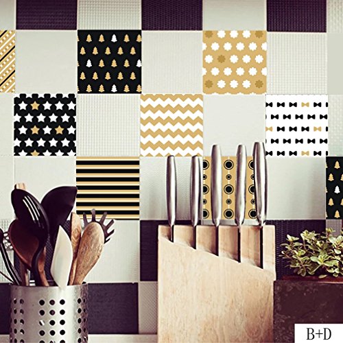 RAN-ART MW Adhesivo para Azulejos de Baño Cocina para Azulejos de Pared Pegar en Azulejos de Pared, Tamaño 20 x 20, Moderno Efecto Mosaico Retro Marrón/Negro/Blanco 20 x 20 cm