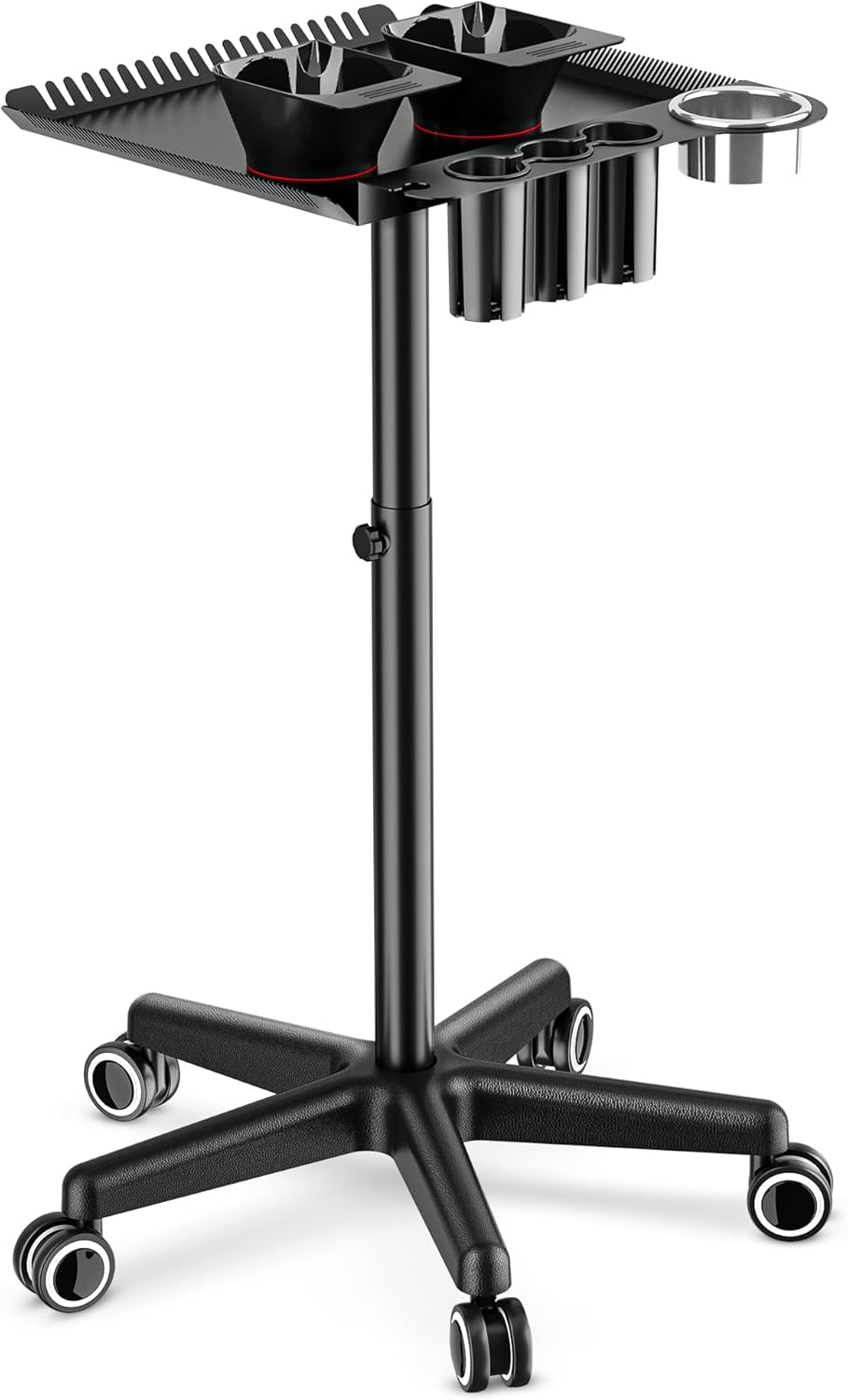 Rolling Salon Tray on Wheels, Hair Extension Tray Metal Hairstylist Tray Rolling Cart for Hair Salon Station with 2 Magnetic Hair Color Bowls