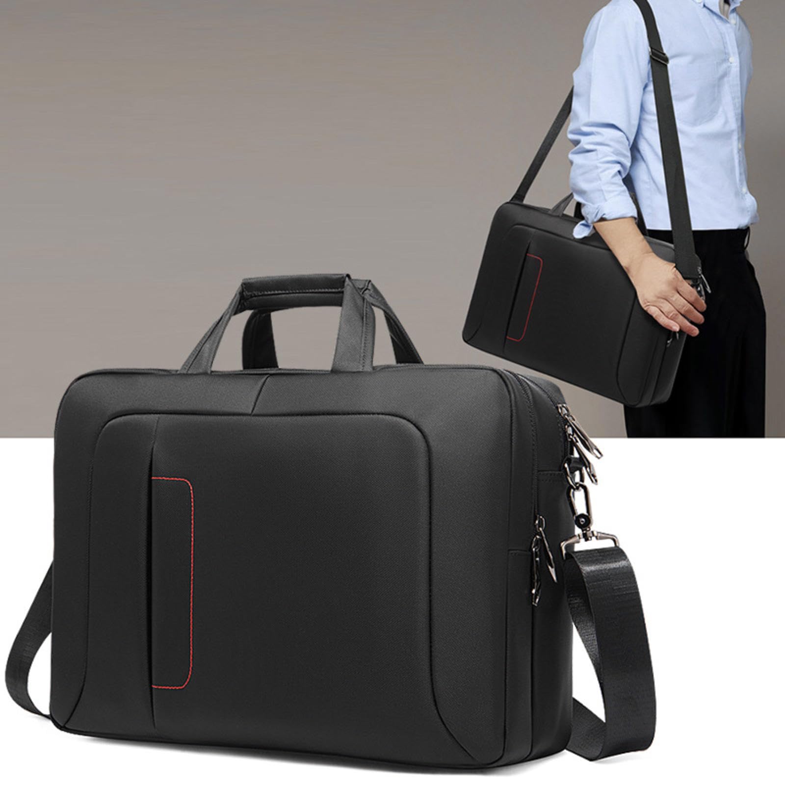 Personalisierte Herrenhandtasche mit Logo Namenstext Bedruckt, 15,6 Zoll Business-Aktentasche, wasserdichte Laptoptasche Aus Nylon für Damen Herren Black,40 * 29 * 11.5cm