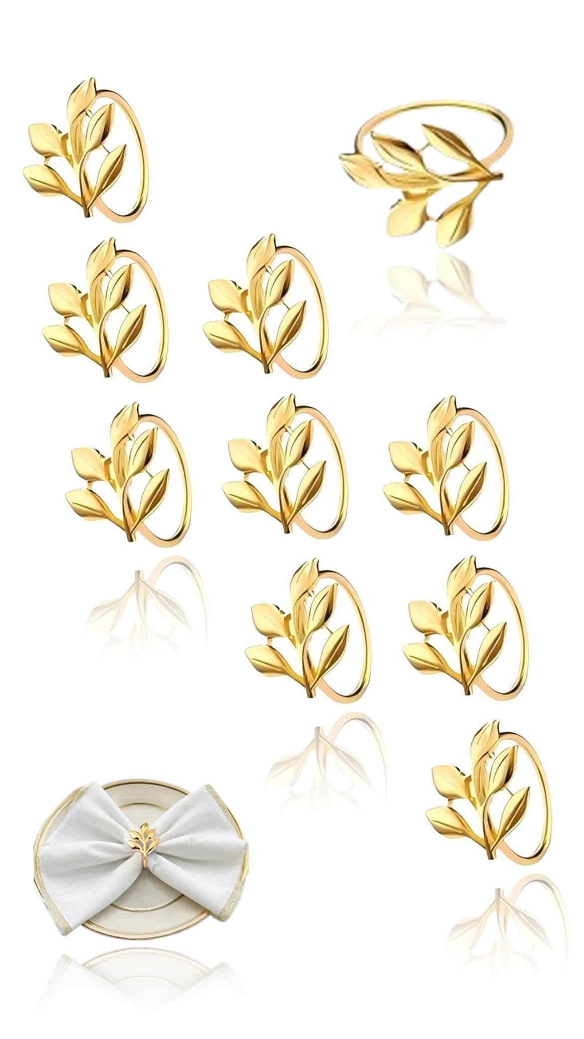 Sweet seven 10 Pcs Gold Leaf Napkin Rings, Leaf Napkin Rings for Elegant Wedding and Dinner Decorations, Gold Fall Napkin Rings Perfect for Autumn, Easter, and Fiesta-themed Parties
