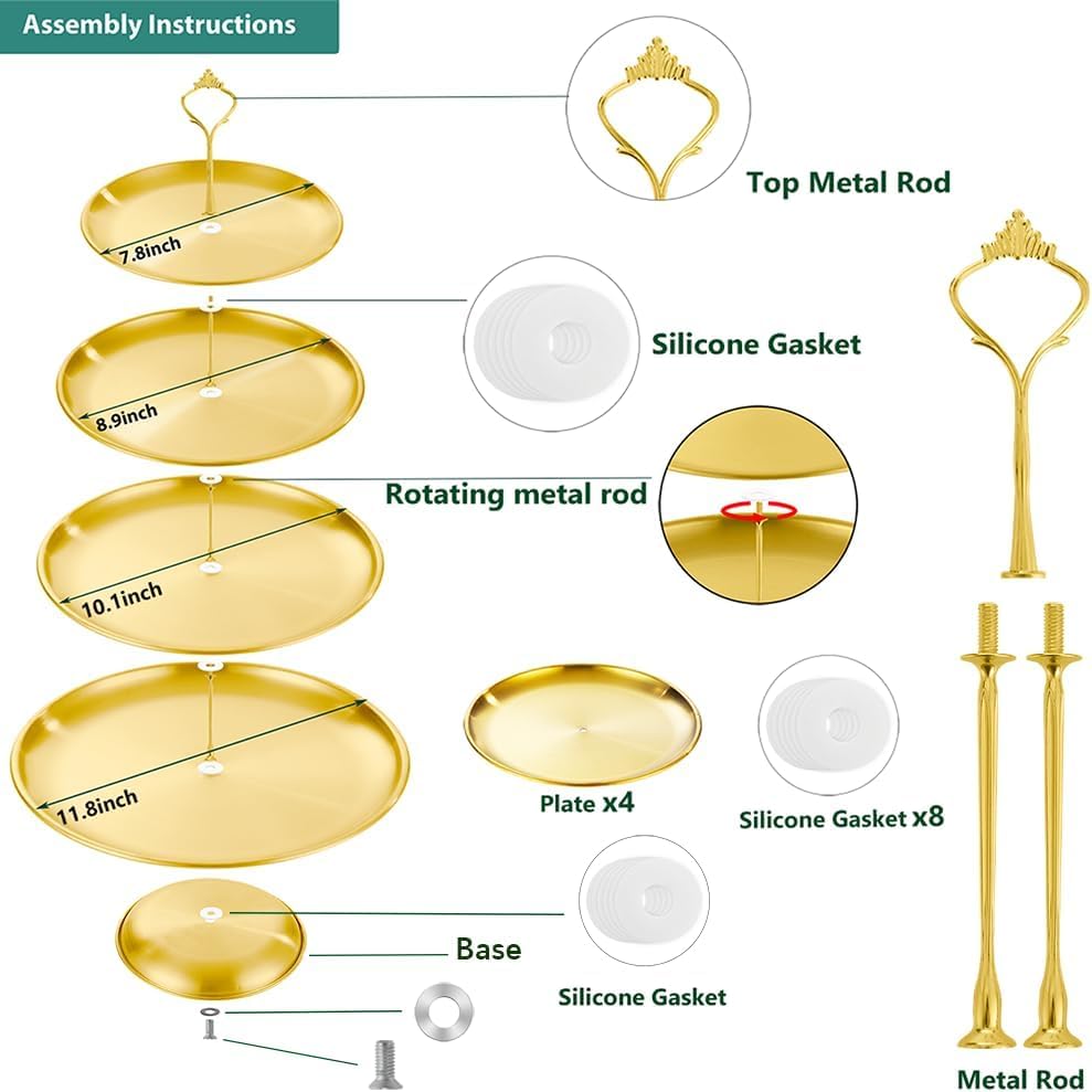 4 Tier Stainless Steel Cupcake Stand, Gold Metal Serving Tray Cake Holder Cake Display Stand for Holiday Dessert Table Decorations Birthday Party Wedding