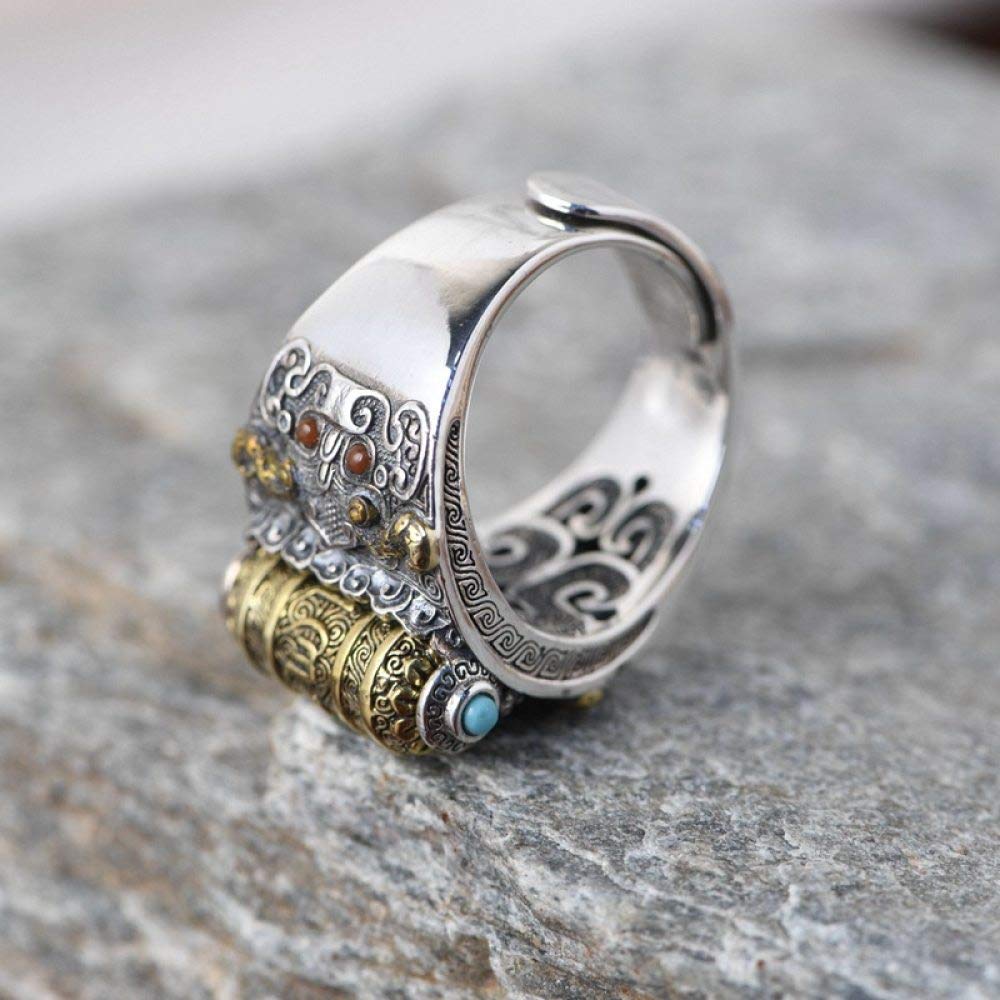 Einstellbare Ring Frauen,S925 Sterling Silber Retro Distressed Breite Spin Nation Verstellbar Open Knuckle Schwanzring Finger Joint Zehenring Schmuck Für Frauen Mädchen Geschenk Hochzeit Muttertag