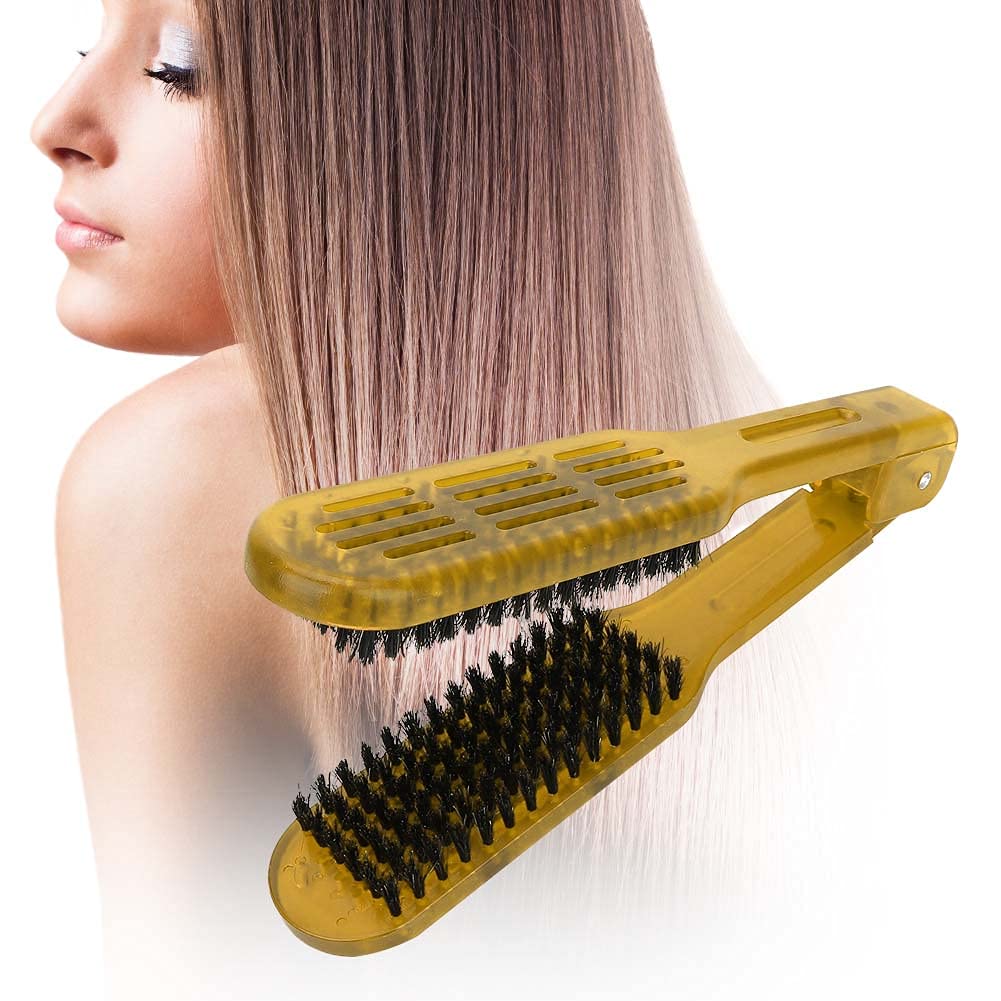 Double Sided Brush, Hair Straightening Comb Tool Splint V-Shape Tools For Home Barber Shop[Yellow]