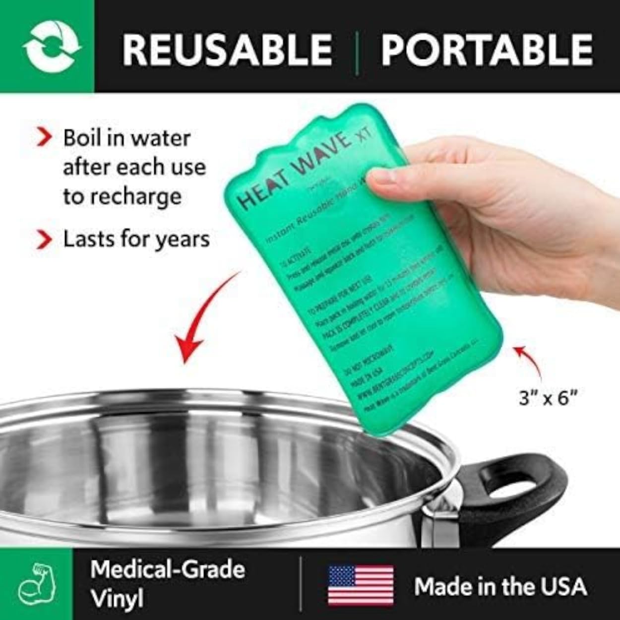 Heat Wave 4 XT - Scaldamani riutilizzabili istantanei, extra grandi, extra lunghi, 7,6 x 12,7 cm ciascuno, 2 paia (4 scaldamani), qualità premium, di grado medico, realizzati negli Stati Uniti (non in