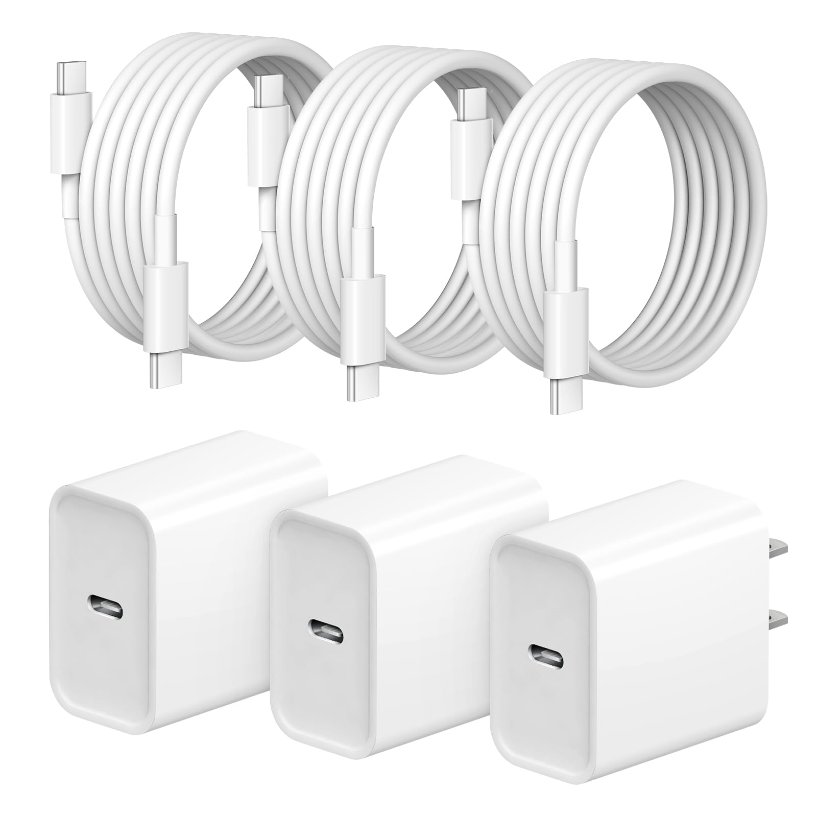 iPhone 16 15 Charger 3+3Pack 20W USB C Charger Block with 6FT USB-C Cable Compatible with iPhone 16/16 Pro/16 Pro Max/15 Pro Max/15 Plus/iPad Pro 12.9/11