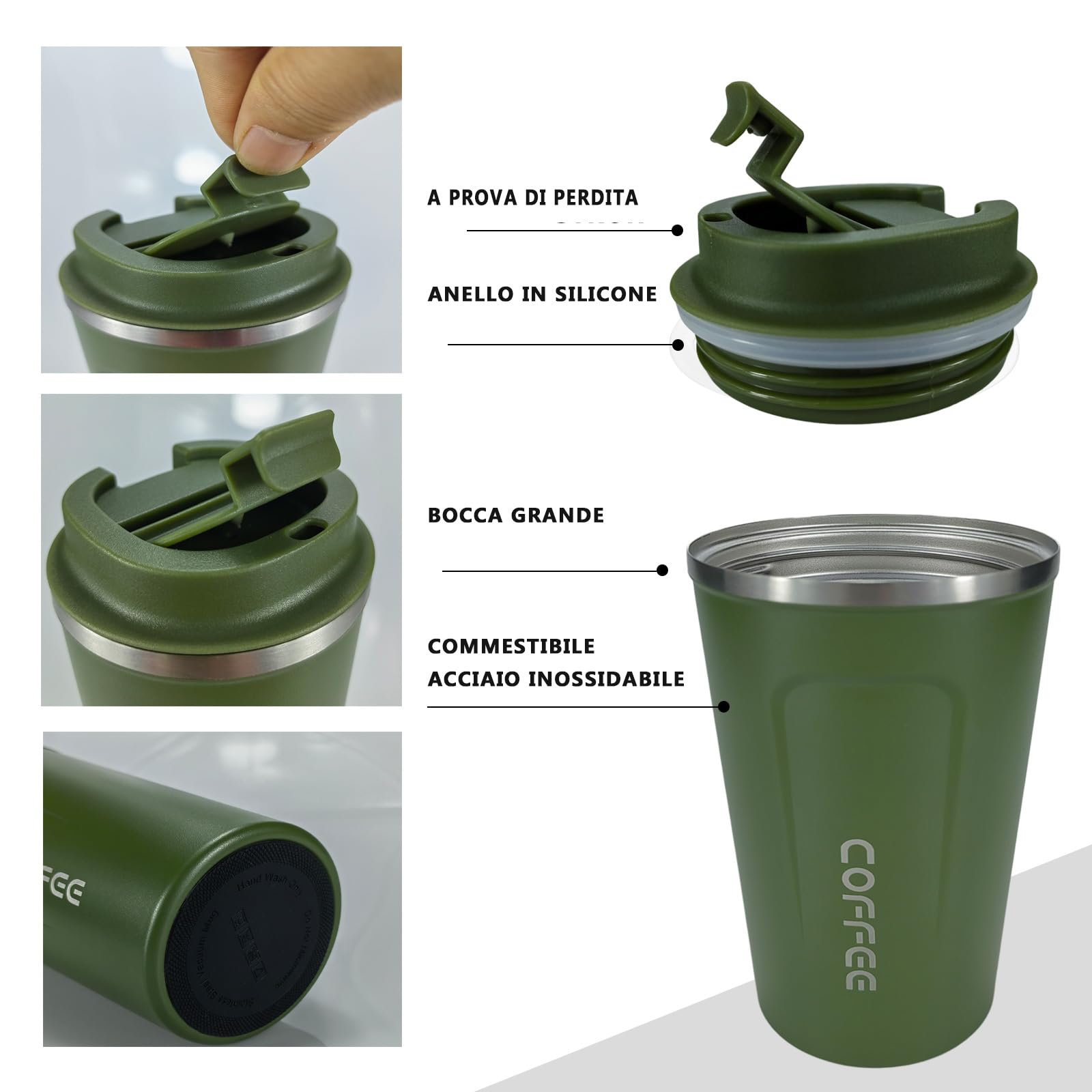 Goodatech 380ml/13oz Tazza Viaggio caffè Termica in acciaio inossidabile, Senza BPA Vuoto Isolato Borraccia, Auto Bicchiere con Coperchio a Tenuta Stagna, per caffè caldo/freddo (Verde)
