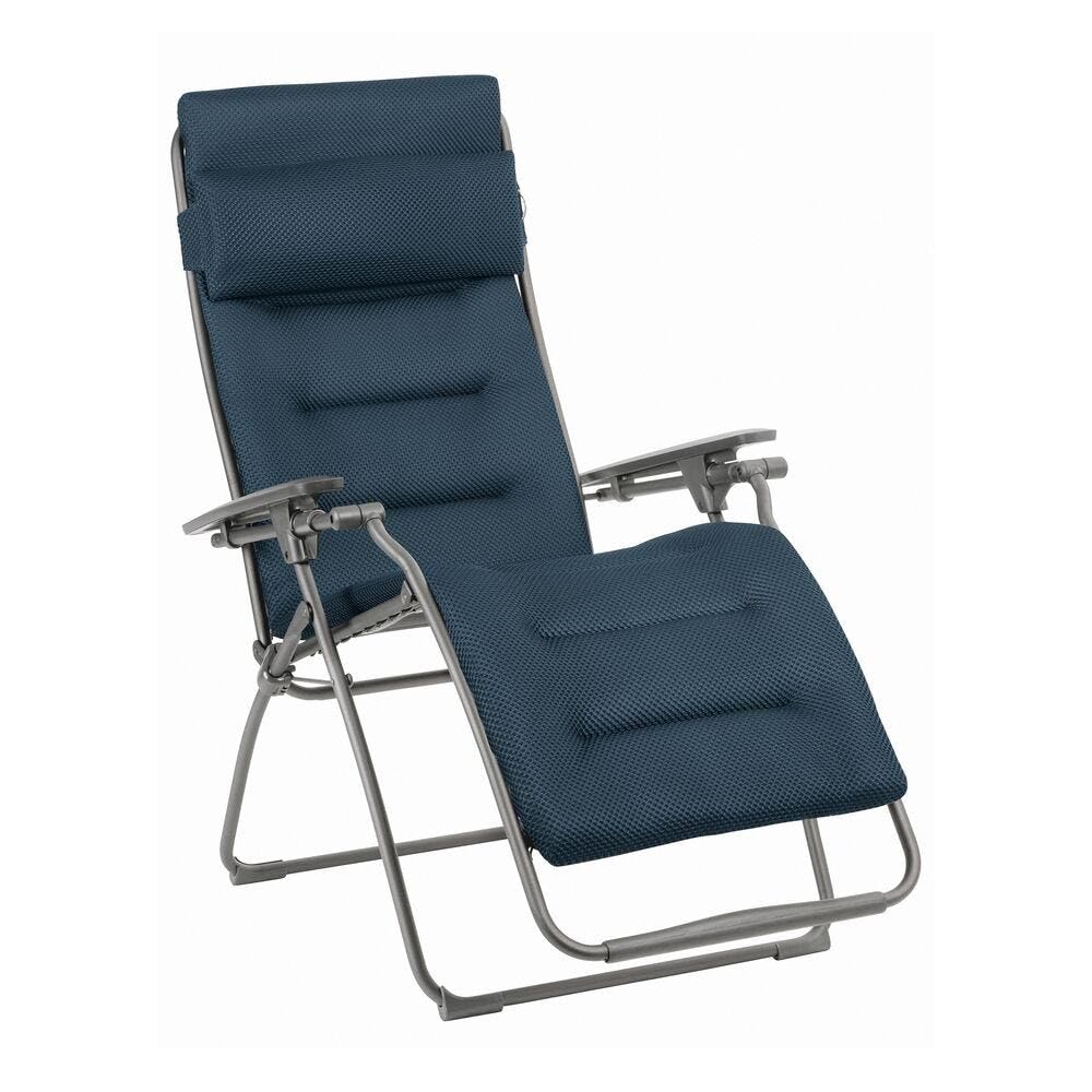 Lafuma MOBILIER - Fauteuil Relax Transat Jardin - Chaise Longue - Matelassé Zéro Gravité - Futura - Becomfort® - Bleu Encre - Fabriqué en France - LFM3130_8900 - Garantie 5 Ans - L.88xl.71xH.115cm