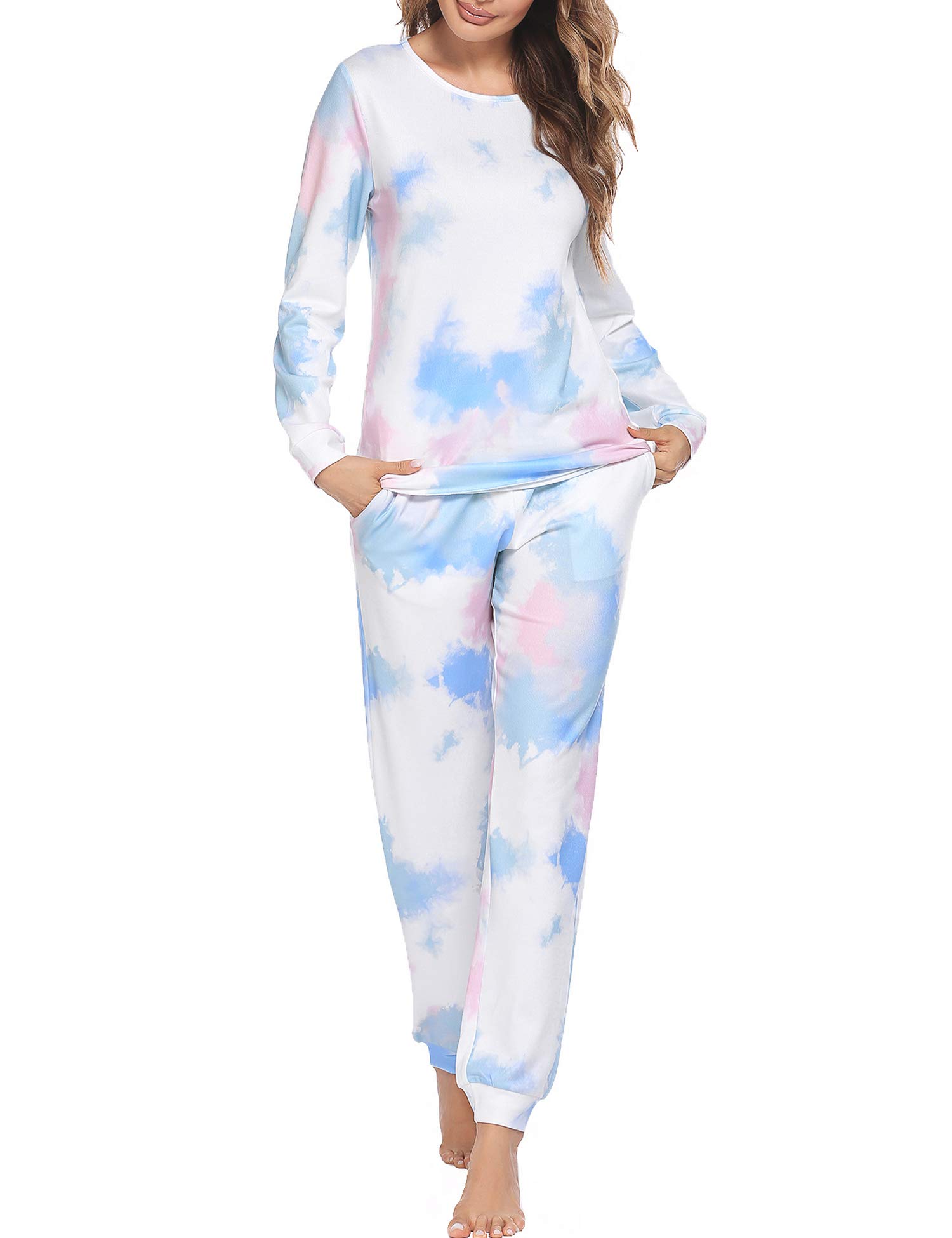 Ekouaer Womens Pajama Set Long Sleeve Sleepwear Star Print Nightwear Soft Pjs Lounge Sets with Pockets